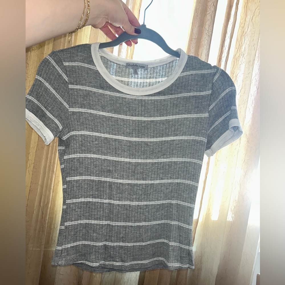 Gray & White Stripped Top